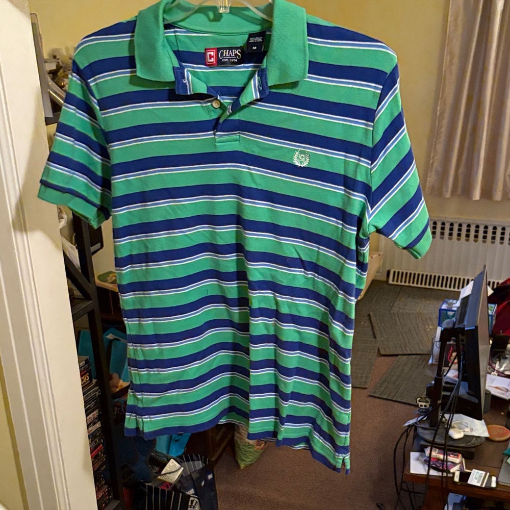 Chaps Vibrant Green and Blue Striped Polo